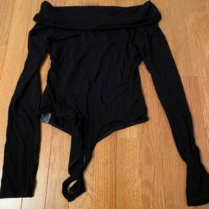 Off the Shoulders Black Long Sleeve Bodysuit